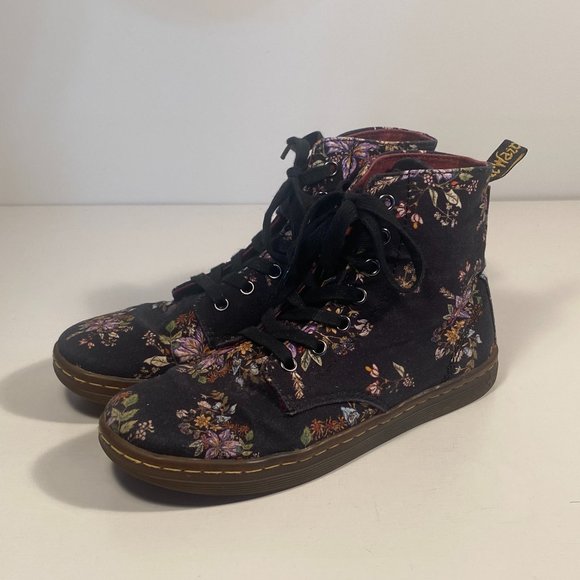 Dr Martens Hackney Floral Print Black Fabric Ankle Boots Women Size 7 - Picture 3 of 7